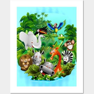 Wild Animals Cartoon on Jungle Posters and Art